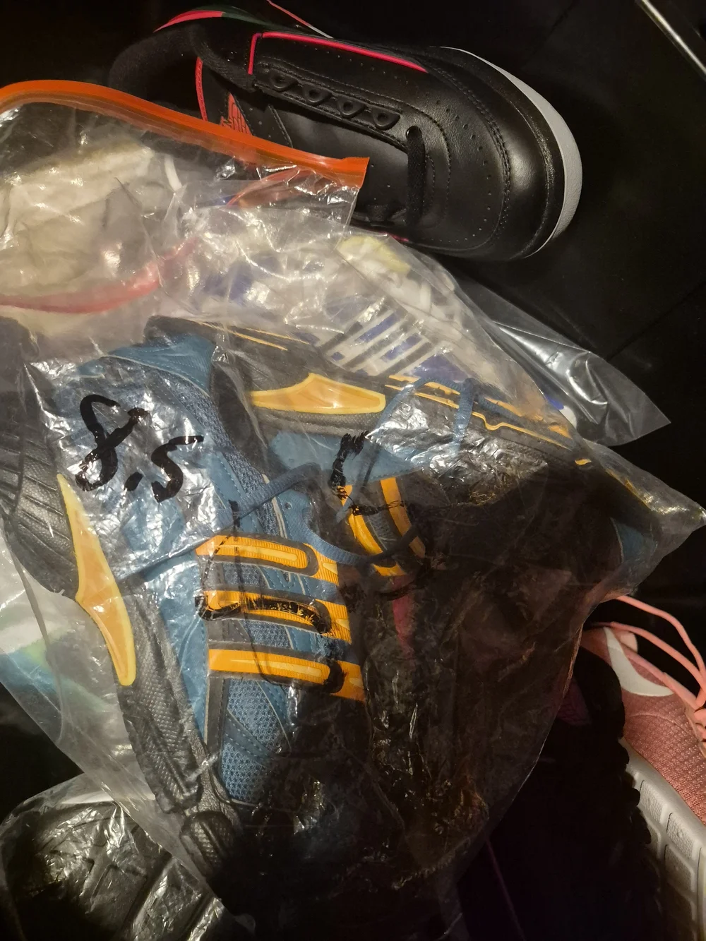 adidas Mens Blue Sneakers with Yellow Stripes